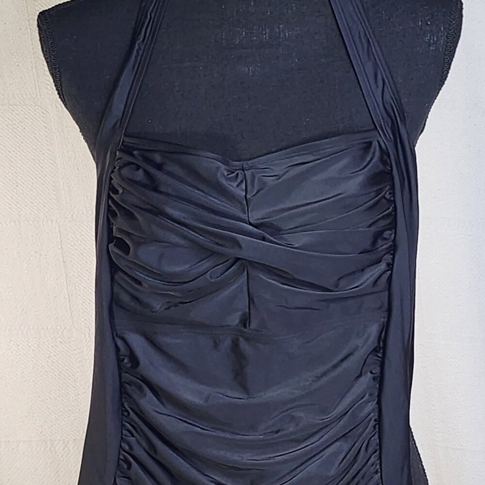 Smismivo Black Tummy Control Halter One Piece Slimming Ruched Bathing Suit Sz M - Picture 2 of 16